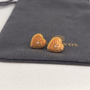 Julie Vos Gold Heart Stud Earrings with Clear Center Stone